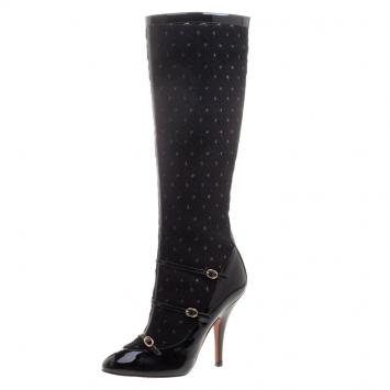 Pre Owned Missoni Black Leather and Knit Fabric Knee High Boots Size 39