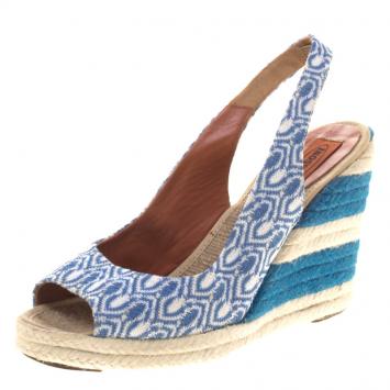 Pre Owned Missoni Two Tone Knit Fabric Espadrille Wedge Slingback  Sandals Size 40