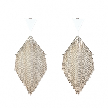 Pre Owned Missoni Fringe White Coated Silver Tone Clip-on Long Earrings 