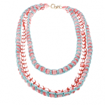 Pre Owned Missoni Multicolor Fabric Bead Braided Triple Rope Necklace