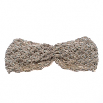 Pre Owned Missoni Ivory Lurex Feathered Crochet Knit Headband 