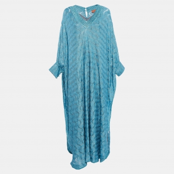 Pre Owned Missoni Blue Lurex Knit Maxi Kaftan Dress M