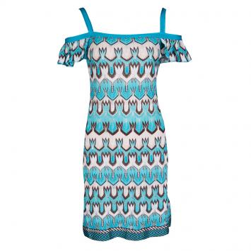 Pre Owned Missoni Blue and Brown Perforated Patterned Knit Cold Shoulder Dress S