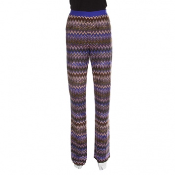 Pre Owned Missoni Multicolor Chevron Knit Elasticized Waist Pants L
