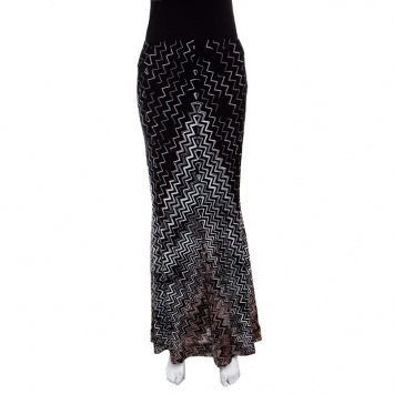 Pre Owned Missoni Black Chevron Pattern Knit Maxi Skirt M