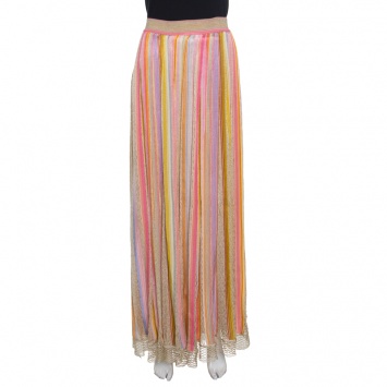 Pre Owned Missoni Multicolor Striped Perforated Lurex Knit Maxi Skirt L