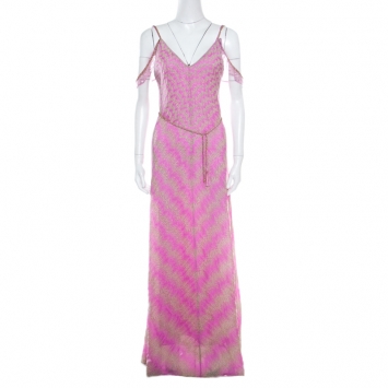 Pre Owned Missoni Pink Zig Zag Patterned Lurex Knit Sleeveless Maxi Dress S
