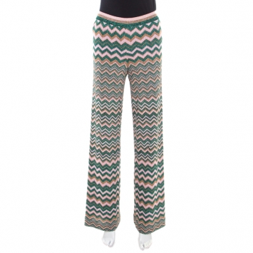 Pre Owned Missoni Multicolor Chevron Pattern Lurex Knit Elasticized Waist Wide Leg Pants S