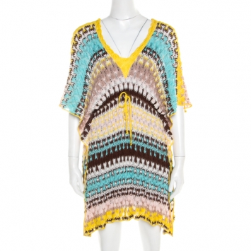 Pre Owned Missoni Mare Multicolor Perforated Knit Beach Cover-Up Kaftan S