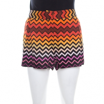 Pre Owned Missoni Multicolor Chevron Pattern Knit Mini Shorts M