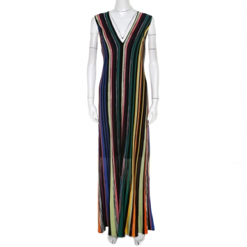 Pre Owned Missoni Multicolor Striped Lurex Knit Sleeveless Maxi Dress L