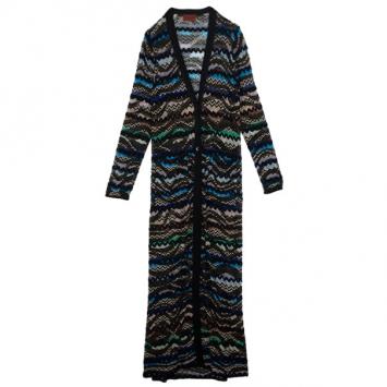 Pre Owned Missoni Metallic Multicolor Open Maxi Cardigan L