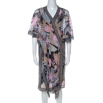 Pre Owned Missoni Multicolor Crochet Knit Polka Dot Trim Detail Asymmetric Faux Wrap Kaftan M 