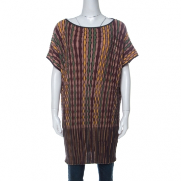 Pre Owned M Missoni Multicolor Zig Zag Knit French Sleeve Long Top L
