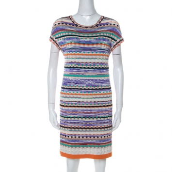 Pre Owned Missoni Multicolor Knit Short Sleeve Mini Dress M 
