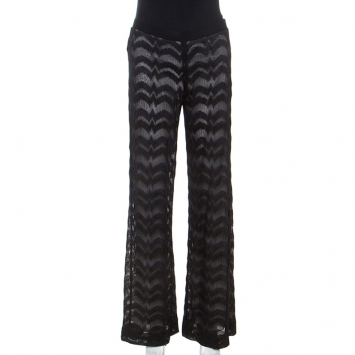 Pre Owned Missoni Black Chevron Pattern Knit Wide Leg Pants S