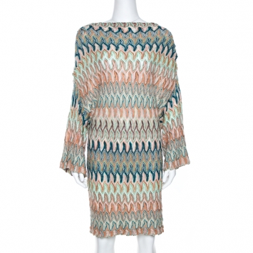 Pre Owned Missoni Multicolor Pointelle Chevron Knit Tunic Dress M