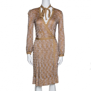 Pre Owned Missoni Yellow Ochre Zig Zag Textured Knit Wrap Dress S