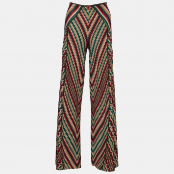 Pre Owned Missoni Multicolor Patchwork Wool Blend Knit Flared Trousers M