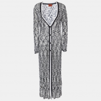 Pre Owned Missoni Monochrome Open Knit Button Front Long Cardigan M
