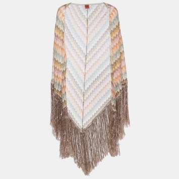 مملوكة مسبقًا Missoni Multicolor Lurex Knit Fringed Poncho One Size