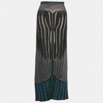 Pre Owned Missoni Multicolor Stripe Lurex Knit Flared Maxi Skirt M