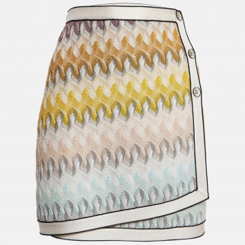 Pre Owned Missoni Multicolor Wave Patterned Knit Wrap Around Mini Skirt M
