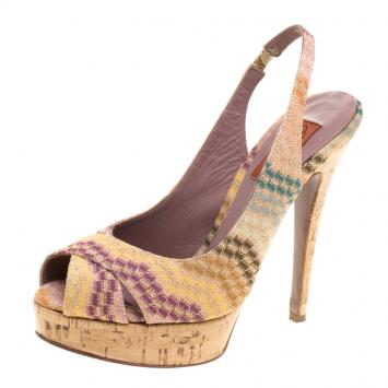 Pre Owned Missoni Multicolor Printed Fabric Cross Strap Peep Toe Slingback Sandals Size 36