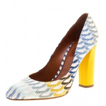 Pre Owned Missoni Multicolor Crochet Block Heel Pumps Size 38