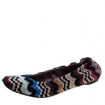 Pre Owned Missoni Multicolor Knit Scrunch Ballet Flats Size 37