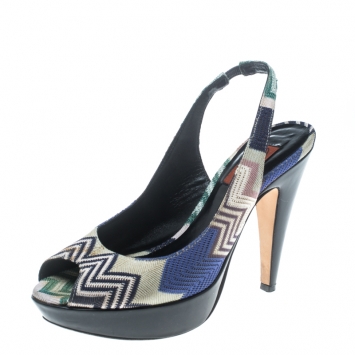 Pre Owned Missoni Multicolor Patterend Knit Peep Toe Slingback Sandals Size 38