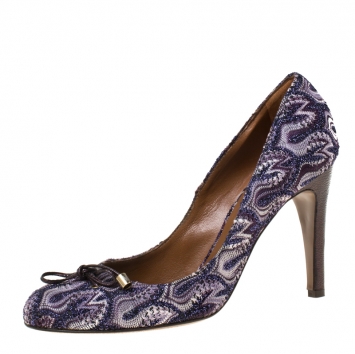 Pre Owned Missoni Multicolor Knit Fabric Bow Pumps Size 39.5
