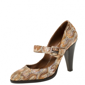 Pre Owned Missoni Multicolor Knit Fabric Mary Jane Pumps Size 38
