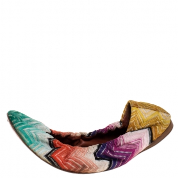 Pre Owned Missoni Multicolor Knit Fabric Scrunch Ballet Flats Size 39.5