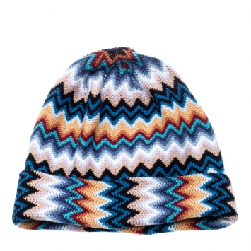 Pre Owned Missoni Multicolor Wool Blend Zig Zag Knit Beanie