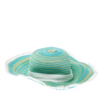Pre Owned Missoni Turquoise Blue & Yellow Stripes Straw Beach Hat XL