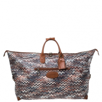 Pre Owned Missoni for Bricks Multicolor Zigzag Printed PVC and Leather Weekender Duffel Bag