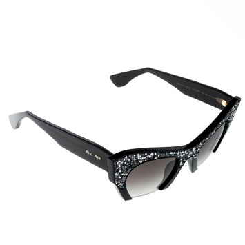 Pre Owned Miu Miu Black/ Black Gradient Crystal Embellished SMU 01Q Cut Out Sunglasses