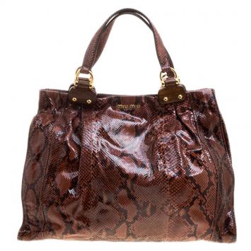 Pre Owned Miu Miu Brown Python Tote
