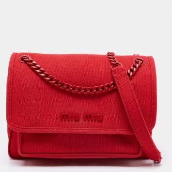 Pre Owned Miu Miu Red Canvas Chain Flap Shoulder Bag