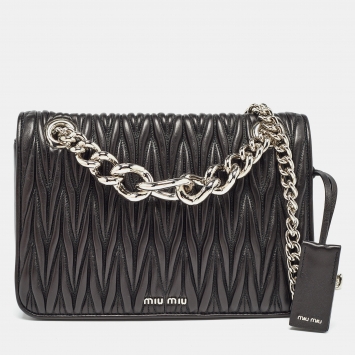 Pre Owned Miu Miu Black Matelasse Leather Club Shoulder Bag