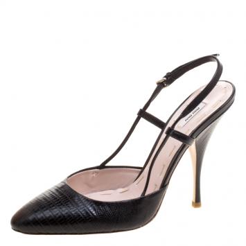 Pre Owned Miu Miu Black Lizard Leather Slingback Sandals Size 38