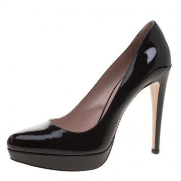 Pre Owned Miu Miu Black Patent Leather Platform Pumps Size 39