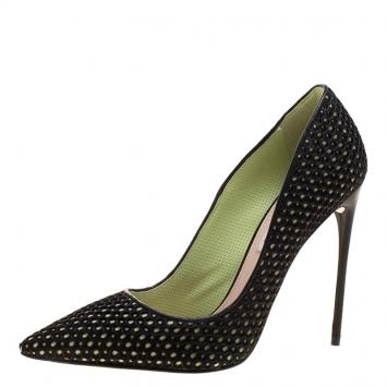 Pre Owned Miu Miu Black Mesh Pointed Toe Pumps Size 37.5