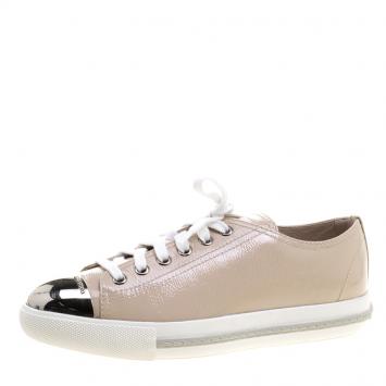Pre Owned Miu Miu Blush Pink Patent Leather Cap Toe Sneakers Size 37