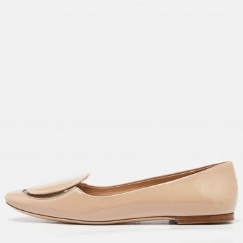 Pre Owned Miu Miu Beige Patent Leather and PVC Ballet Flats Size 40