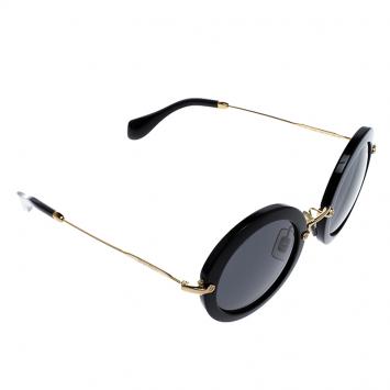 Pre Owned Miu Miu Black/Gold SMU13N Round Sunglasses