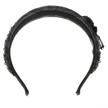 Pre Owned Miu Miu Navy Blue Jacquard Grifon Metal Embellished Headband