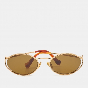 Pre Owned Miu Miu Brown/Gold Tone SMU 52Y Logo Oval Sunglasses