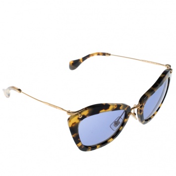 Pre Owned Miu Miu Tortoise/Blue SMU10N Cat Eye Sunglasses
